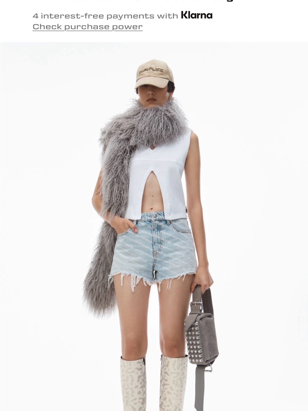Alexander Wang Light Blue All-Over Logo Denim Cutoff Shorts - Picture 4 of 8